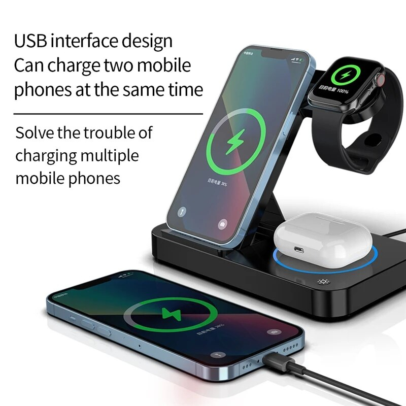 15W Foldable 4 in 1 Wireless Charging Station For iPhone Samsung