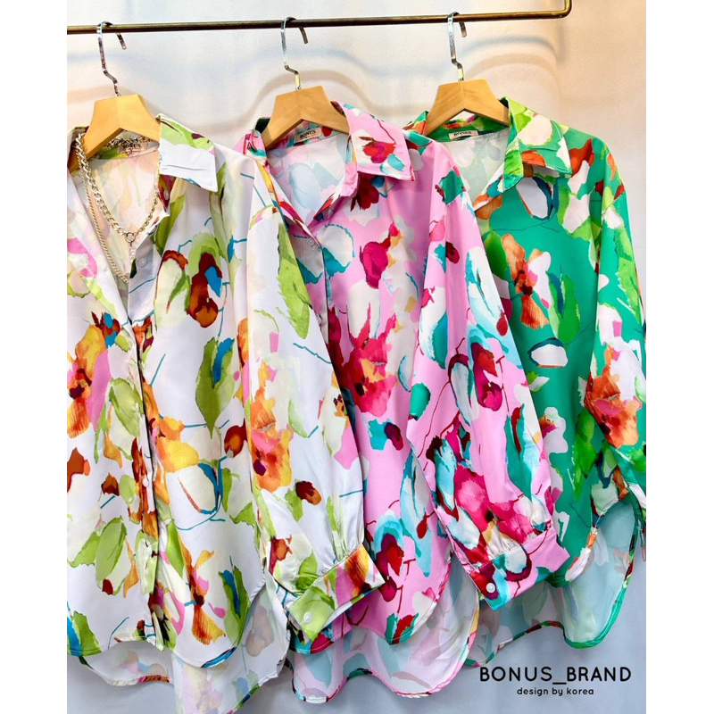 KEMEJA FLORAL BRAND BONUS FASHION WANITA IMPORT BANGKOK