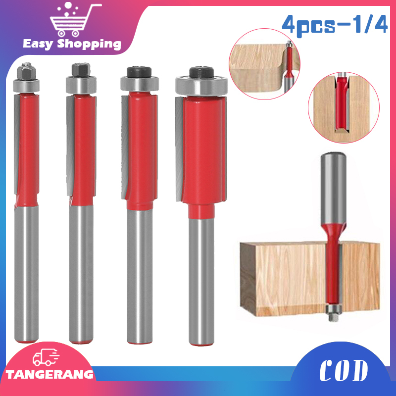 4pcs Mata Profil Router 1/4 Flush Trim Router Bits Mata Profil Lurus Flush Trimmer Bits Untuk Pemangkasan Kayu