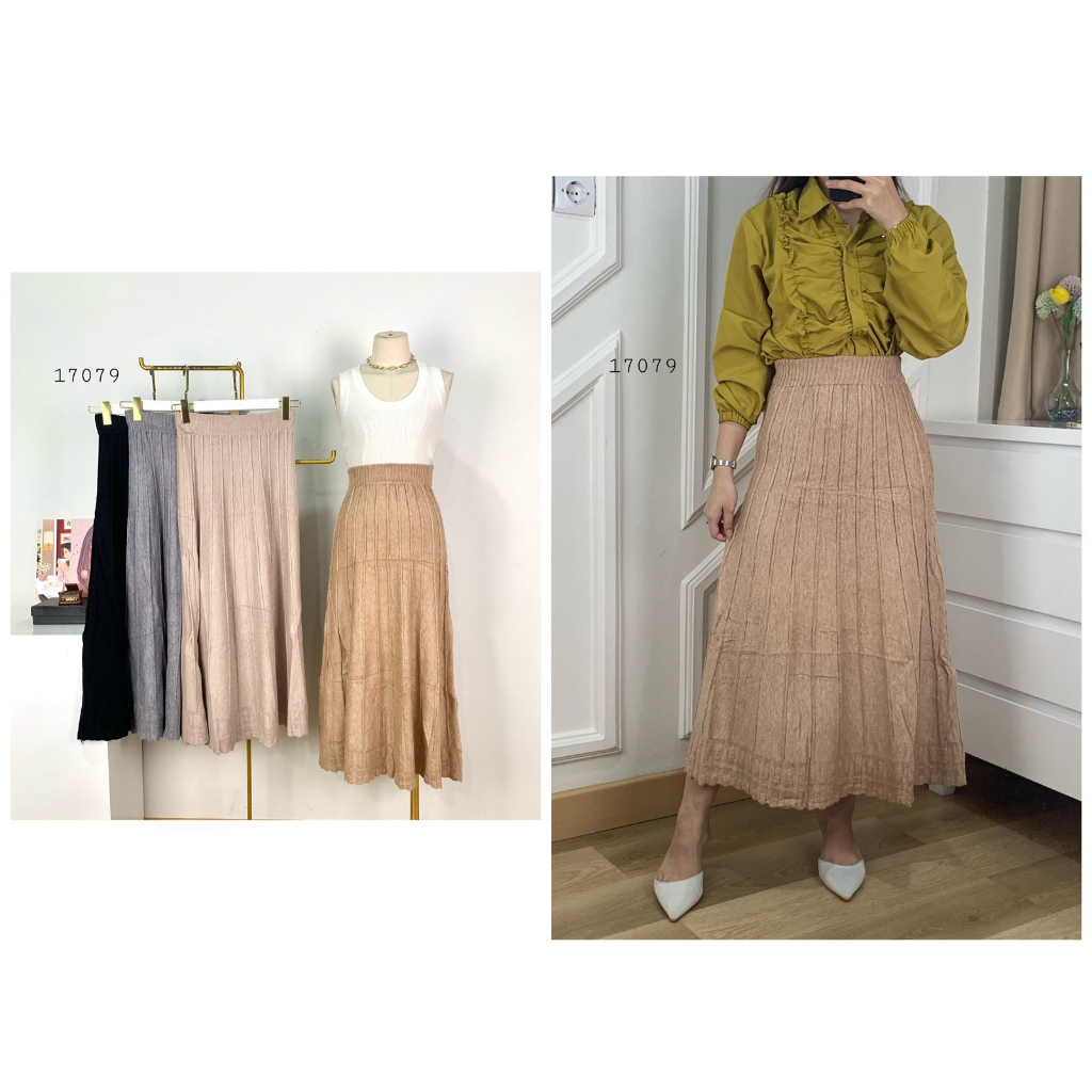 17079 ROK RAJUT PANJANG LINE TIMBUL BAWAH GELOMBANG PREMIUM POLOS BASIC ROK RAJUT PANJANG WANITA ROK