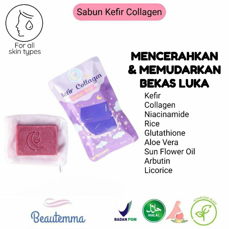 Pemutih Wajah & Badan Sabun Kefir Collagen BPOM