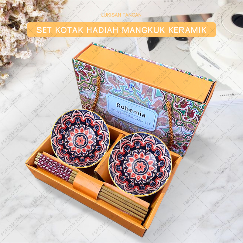 Mangkok set premium peralatan makan porselen /Mangkok set keramik Souvenir Mangkok set Japaness Style hadiah kotak hadiah