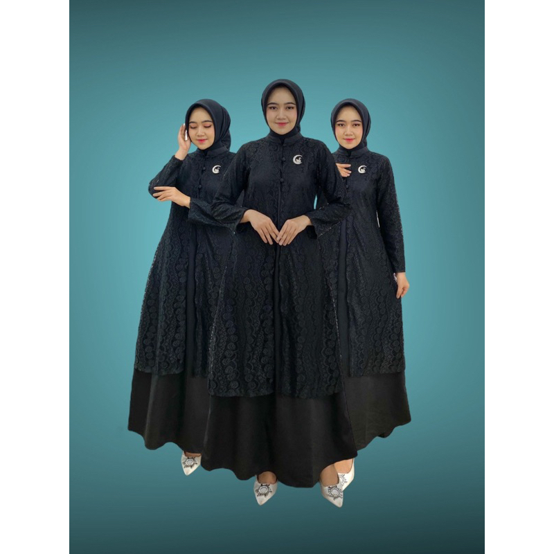 PB Prilly Busana - SEPTIA GAMIS HITAM 2in1 PISAH - GAMIS BRUKAT INNER KATUN TOYOBO - GAMIS 2 LAYAR BRUKAT