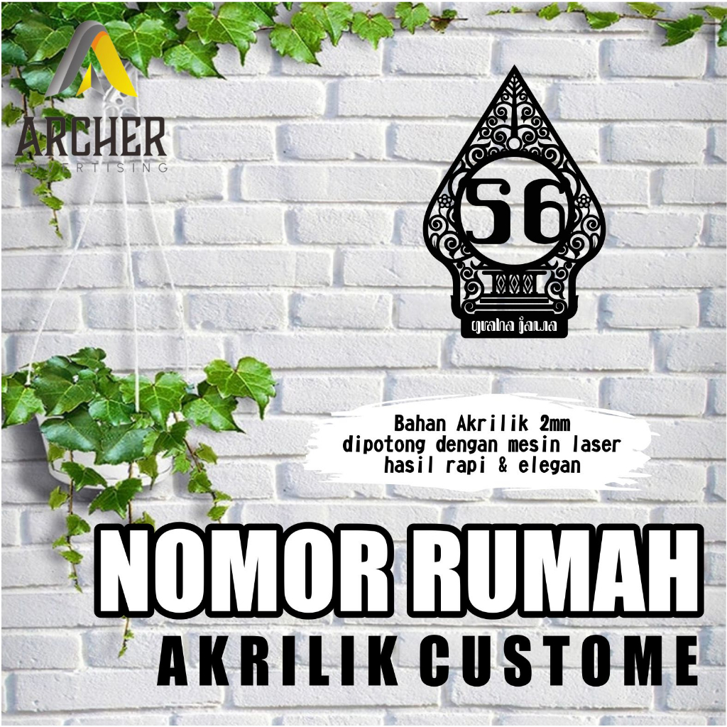 PAPAN NOMOR RUMAH AKRILIK HITAM/PUTIH UKURAN 18 X 11