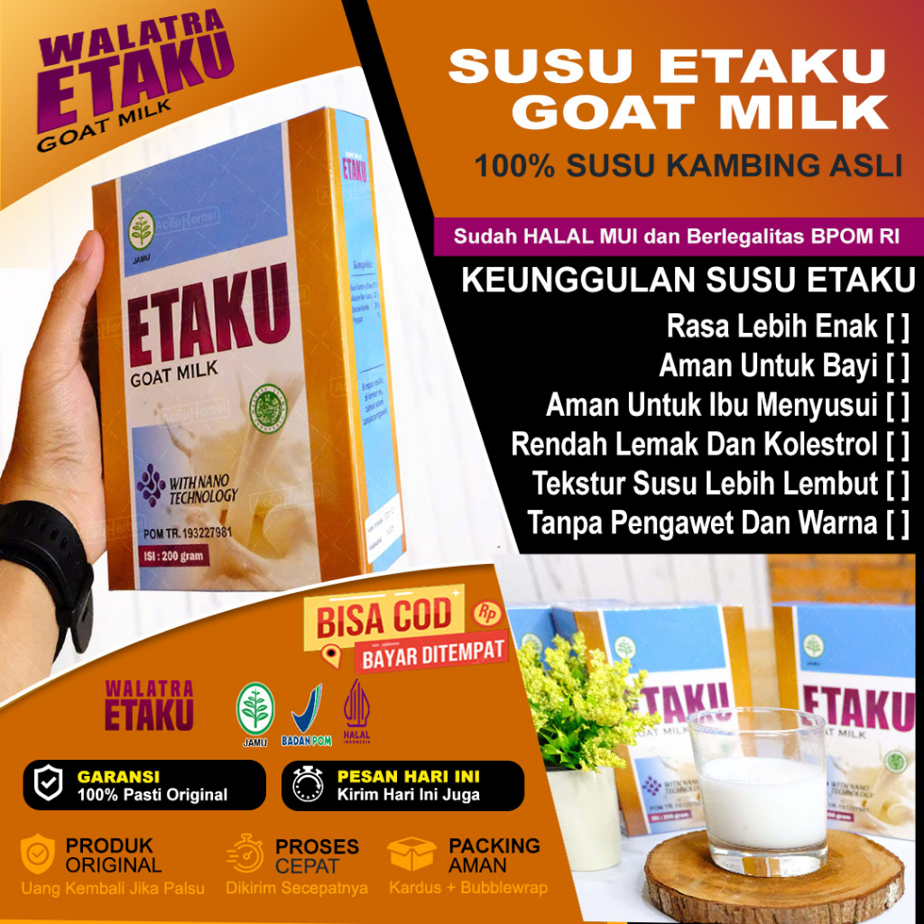 

Susu Kambing Etawa Walatra Etaku Goat Milk Suplemen Kesehatan/Tinggi Badan/Berat Badan/Mencernakan Kesehatan Tubuh/Penggemuk Badan Alami/