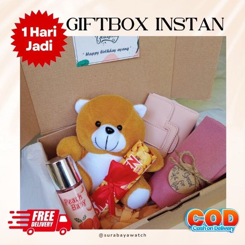 

(Paket P) Gift box cewek kado ulang tahun bestie spesial boneka cantik free ucapan dan kado pita