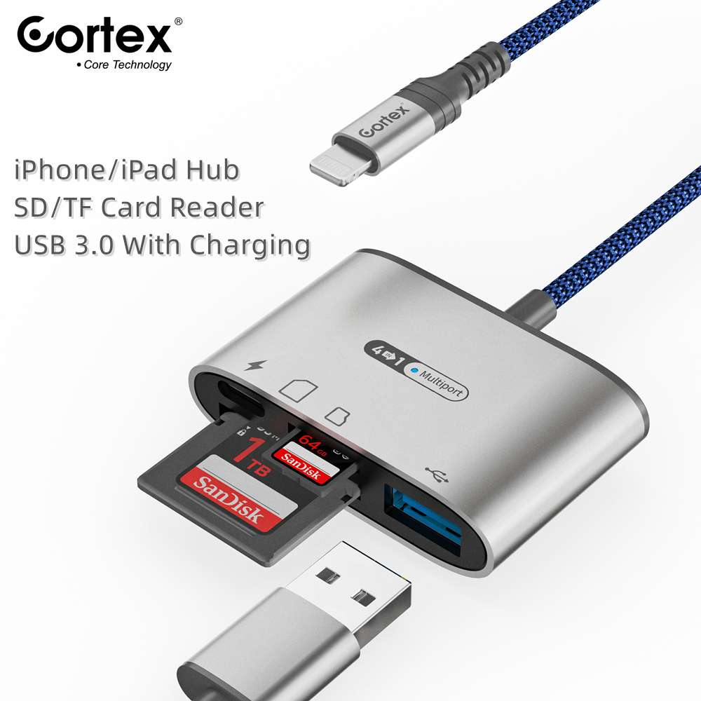 Cortex MH389 Lightning To SD/TF Card / USB3.0 4 in 1 OTG With Charging Adapter iPhone iPad