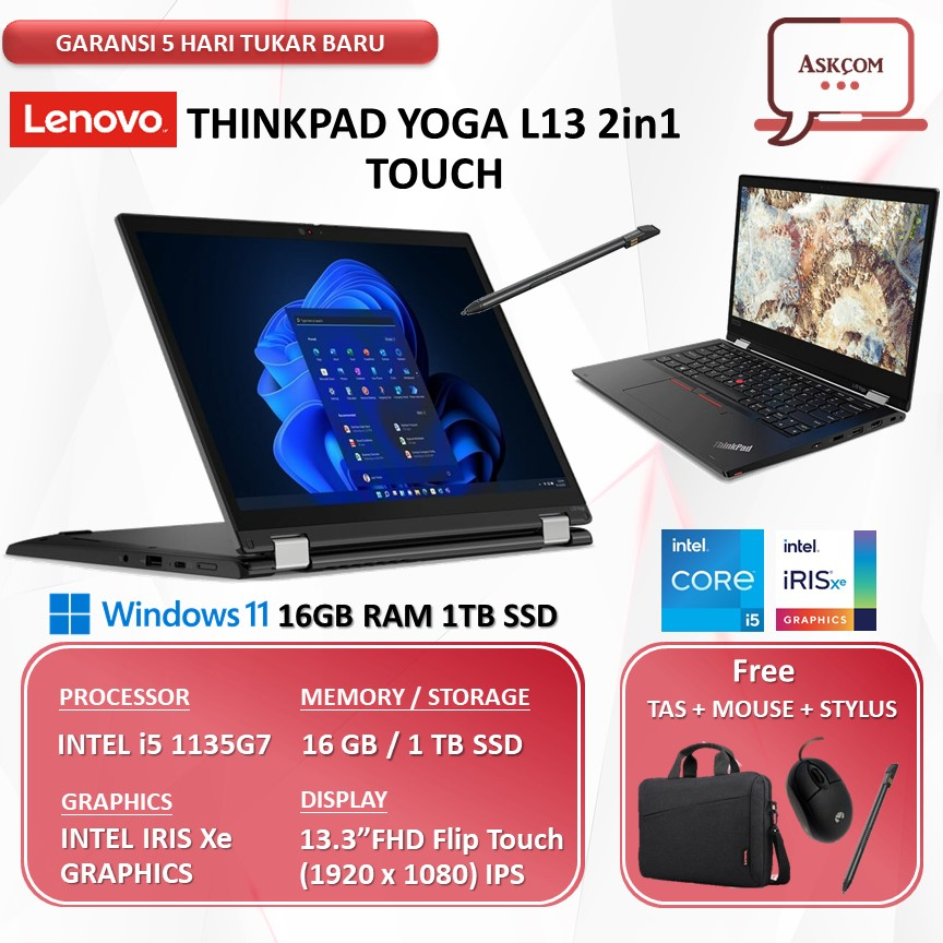 Laptop Business Lenovo Thinkpad Yoga L13 2in1 Touch i5 1135G7 16GB 1TB SSD Iris Xe 13.3FHD W11 PRO