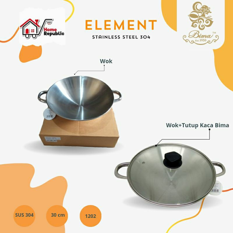 BIMA ELEMENT 30CM WAJAN STAINLESS STEEL SUS304 WAJAN PENGGORENGAN 1202