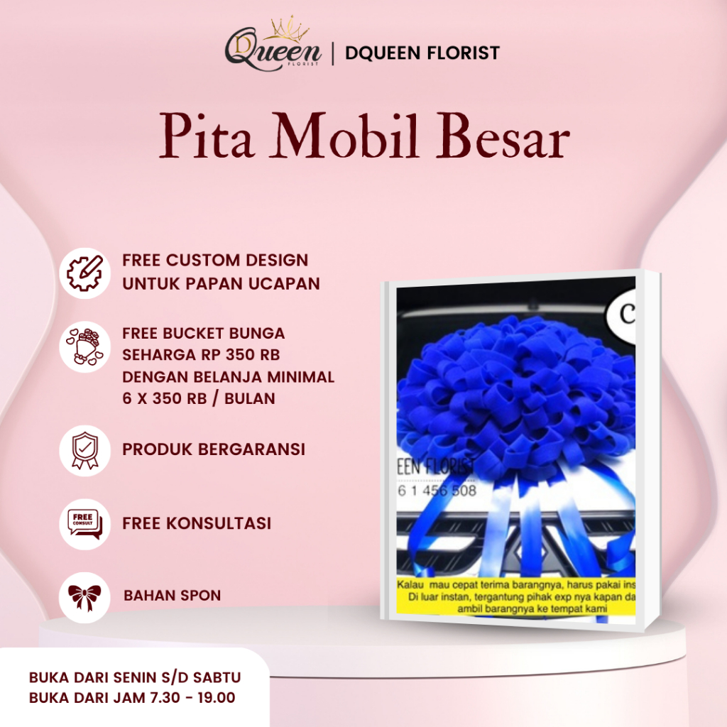 DQueen Florist Dekorasi Pita Hiasan Mobil Baru Motif Hadiah Jumbo Pengantin Bunga Bahan Spon