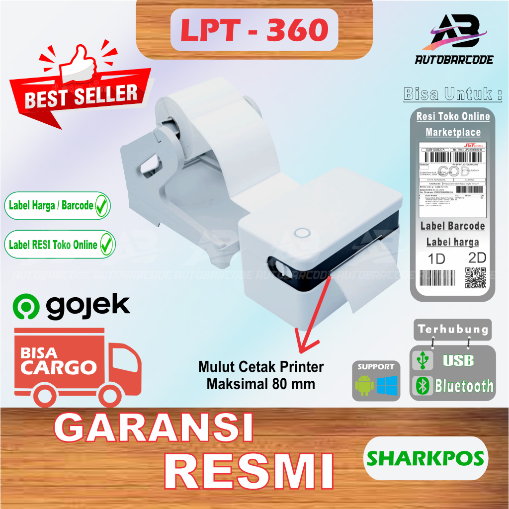 Printer Barcode Resi Sharkpos LP360 Marketplace Stiker 80MM Label Thermal Toko Online - LP 360 / LP-360