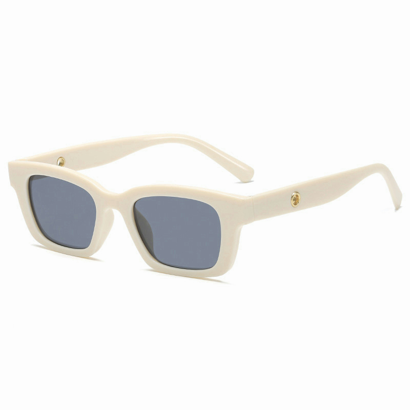 Kacamata Hitam Persegi Wanita/ Pria Gaya Retro Sempit Frame Murah Sunglasses Fashion Korea-Beige kecil