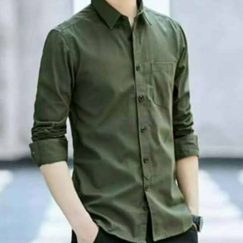Terwuwu kemeja panjang pria cowok gatlemen cowok biru navy dongker polos formal kantor-Army