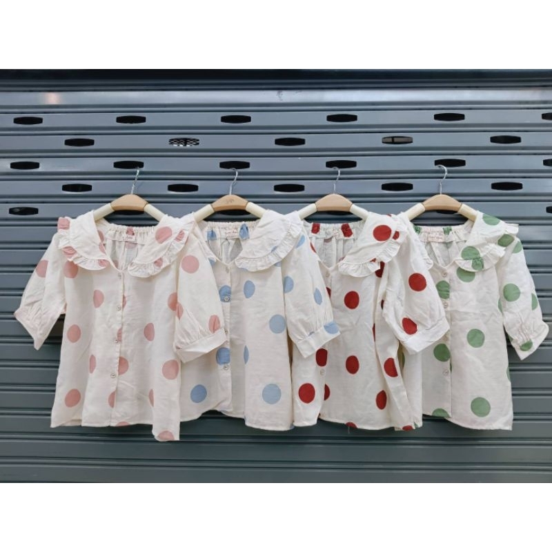 baju atasan polkadot import bkk