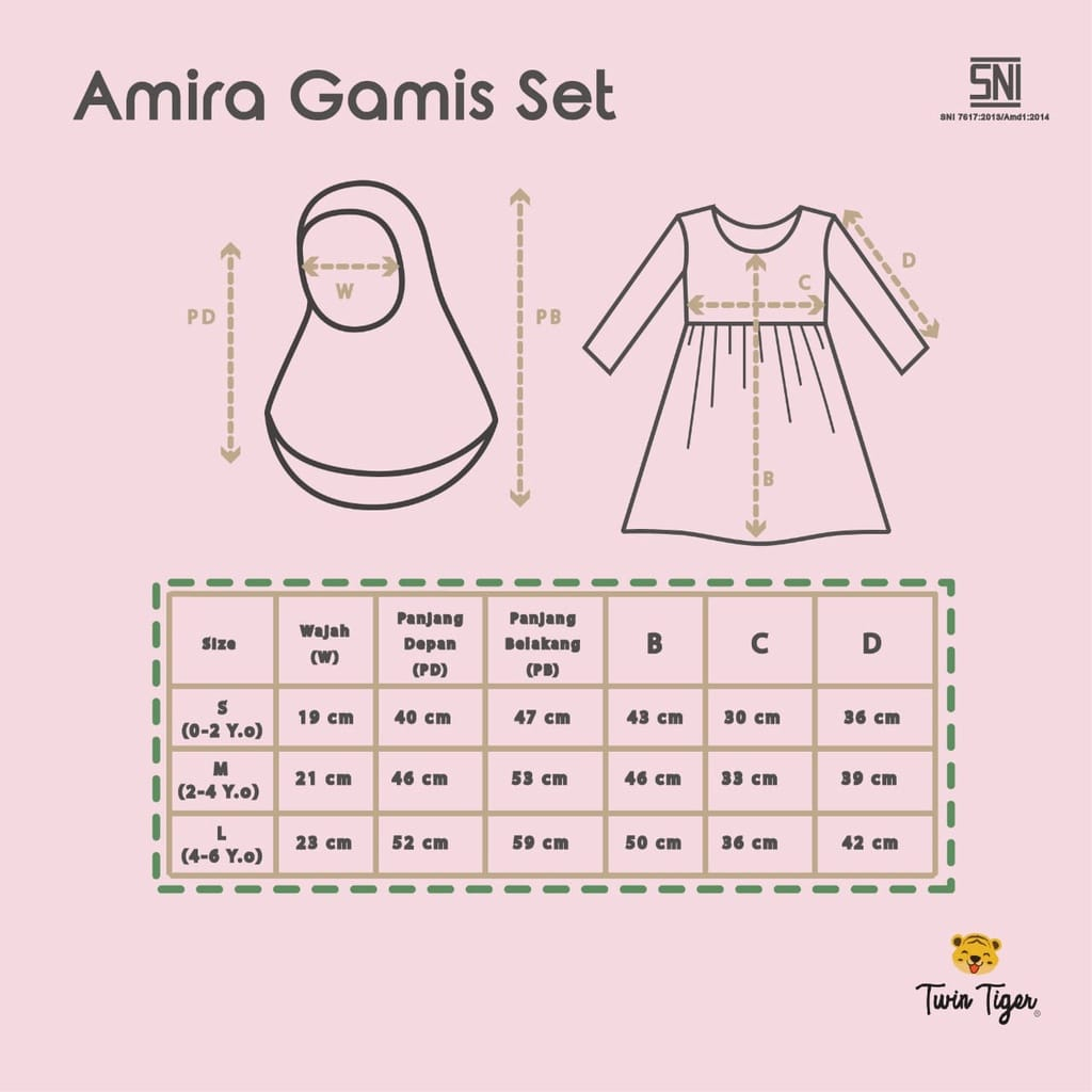 Twin Tiger Amira Gamis Set - Baju Muslim Anak Perempuan (TT-AGS) WARNA RANDOM