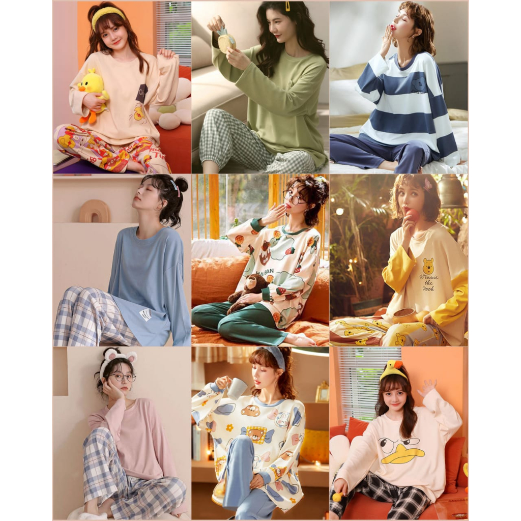 【 Bra Mall 】BM-397 Setelan Set Piyama Lengan Panjang Baju Tidur Wanita Dewasa Motif Kartun Pajamas Dewasa