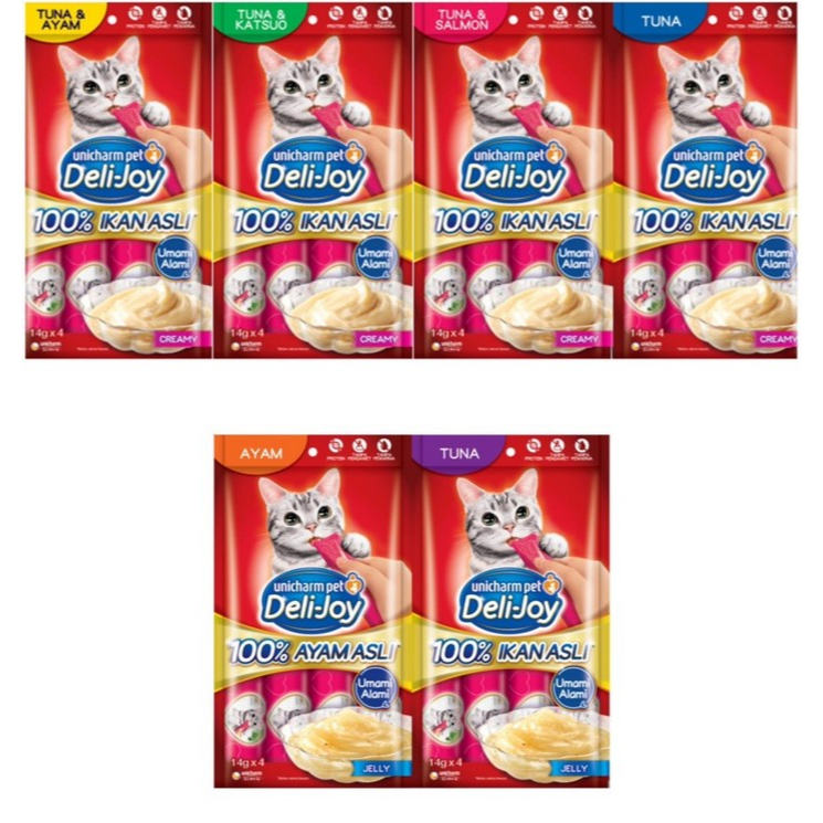 Deli Joy Creamy Treat Snack Liquid Kucing 4x14Gr Premium Wet Jajanan Cemilan Jepang