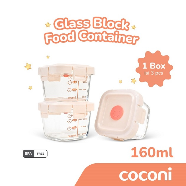 COCONI Baby Food Glass Container 3 Pcs x 160ml | Wadah Penyimpanan Makan Kaca Anak MPASI Kedap Udara