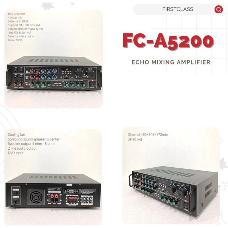 Amplifier Karaoke Firstclass FC A5200 / FCA 5200 / FC-A5200 Bluetooth Original