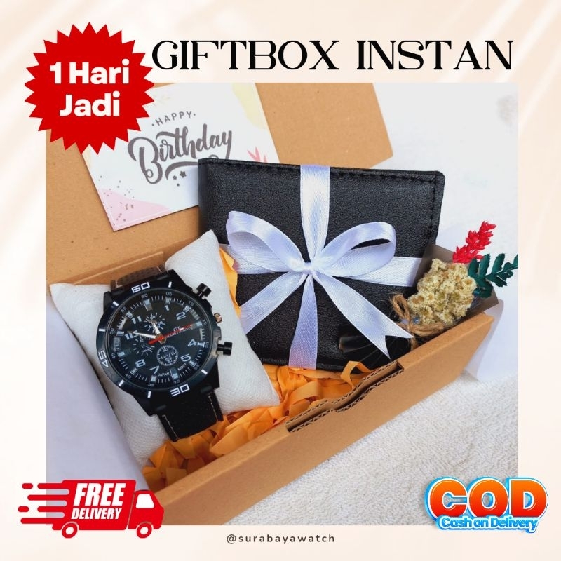 Hampers Giftbox Kado cowok ulang tahun , anniversary , wisuda isi dompet jam tangan buket bunga mini
