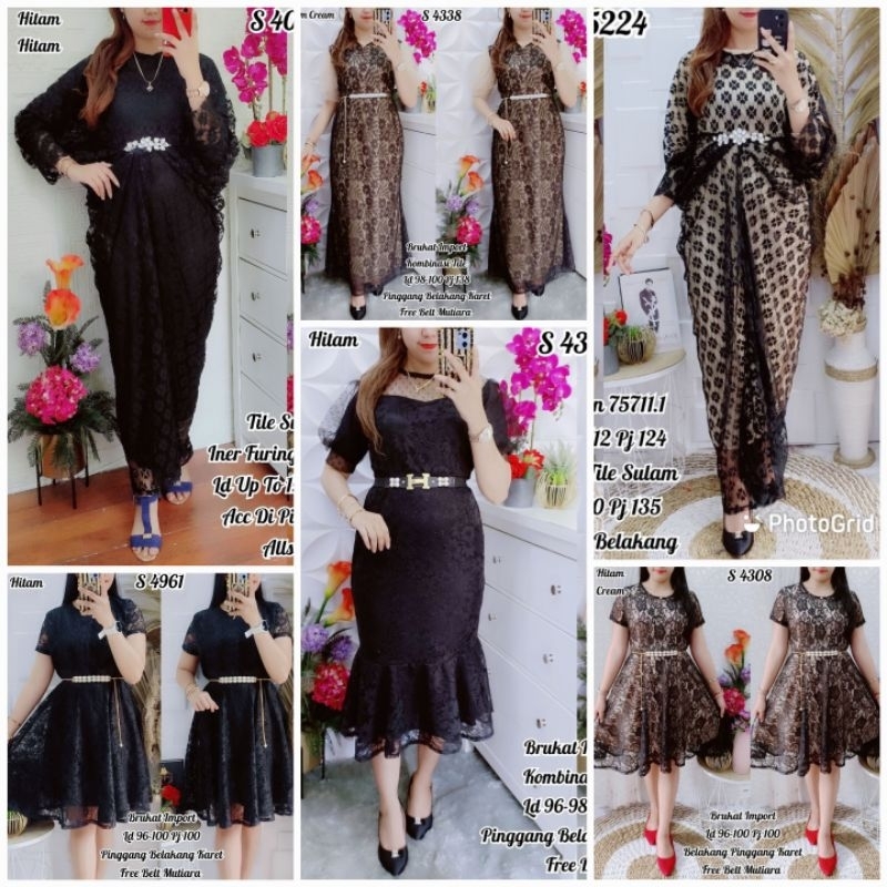 Dress Brukat Mewah Khusus HITAM (Ada 32 motif)