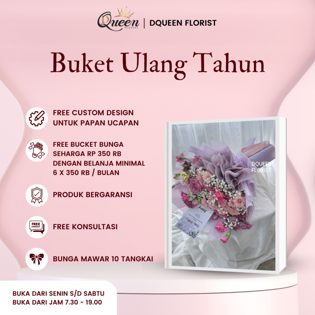 DQueen Florist Buket Bucket Bunga Ulang Tahun Wisuda Flower Bucket Bouqet Besar Mawar Merah Wedding Nikahan Rose Asli Segar Murah Anniversary