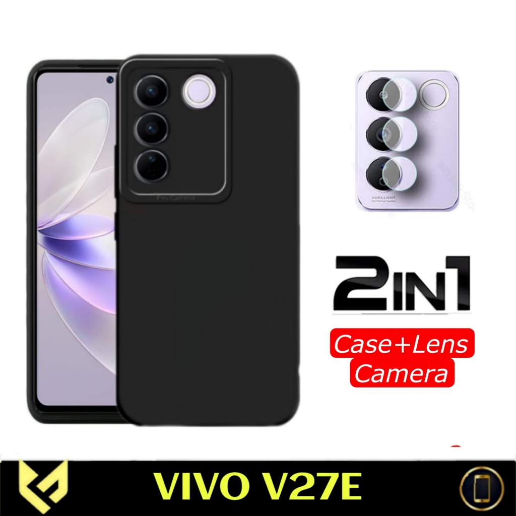 PROMO Paket 3IN1 Case Pro Camera Black For VIVO V27e SoftCase Premium Black Free Tempered Glass Camera &amp; Garskin - FIDS STOR