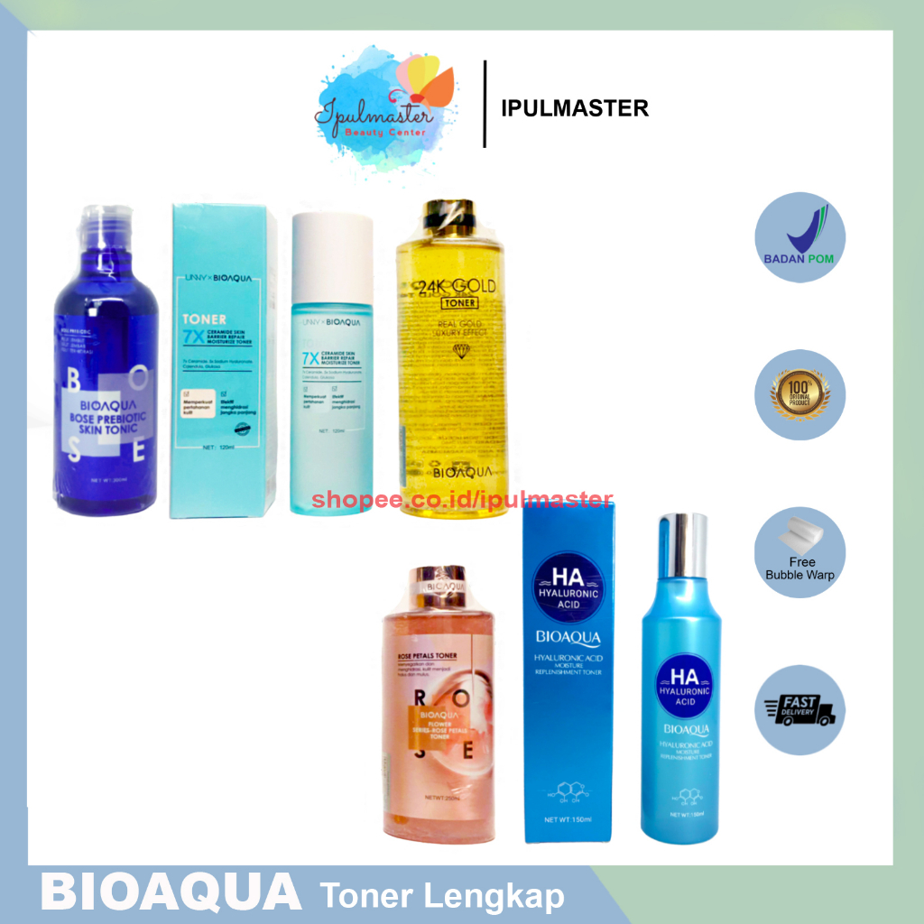 BIOAQUA Toner Wajah Flower Series - Bose Prebiotic - Hyaluronic Acid - 24K Gold - 7X Ceramide Skin Barrier Repair &amp; Moisturize