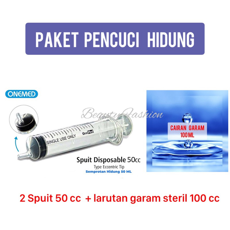 Paket Pencuci Hidung, 2 Spuit + Larutan Garam steril 100cc