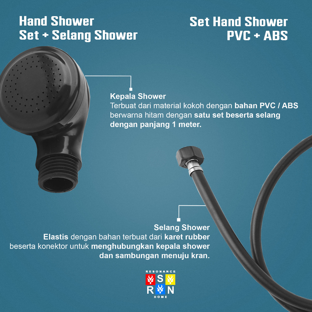 Set hand Shower / PVC Hitam 1M Resonance Home