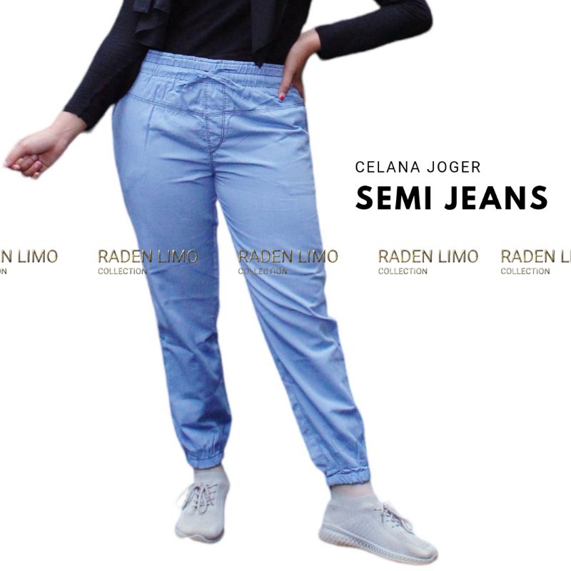 Celana Joger Dewasa Semi Jeans halus lembut all size muat sampai Bb 55kg