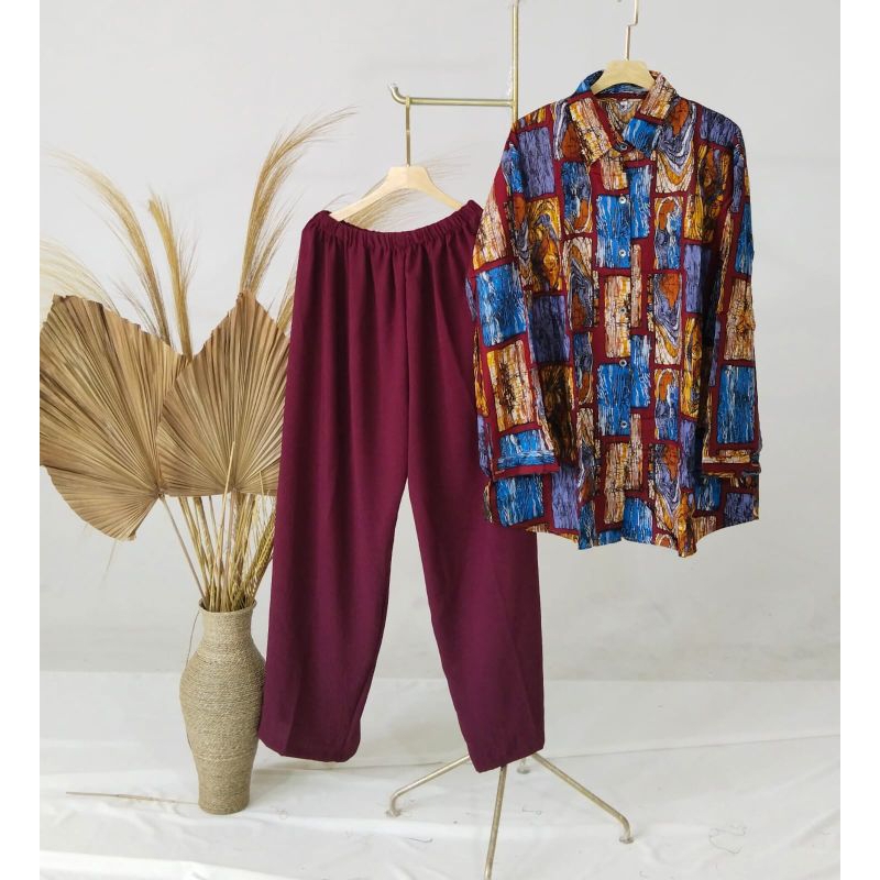 Setelan Kemeja Wanita 5L /Setelan Wanita Jumbo/Setelan Wanita LD 130 /Kemeja dan Celana/Setelan Musl