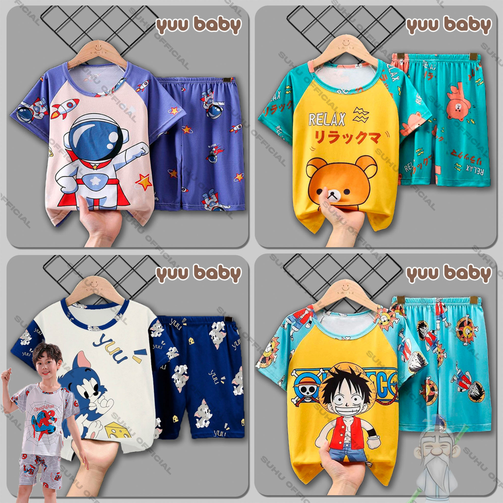 YUU BABY Setelan Anak Kaos IMPORT / Stelan Bayi Laki Laki / Set Baju + Celana Pendek Anak Cowok Cewek / Baju Anak Perempuan