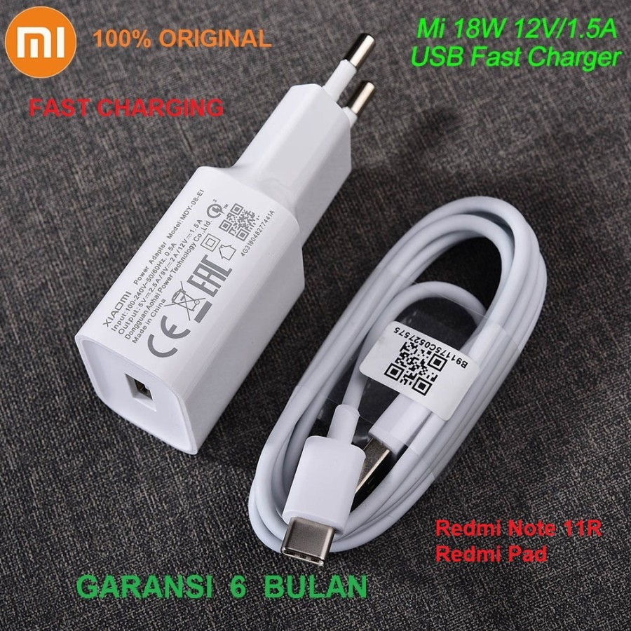 Charger Xiaomi Redmi Note 11R Redmi Pad Fast Charging 18W Original