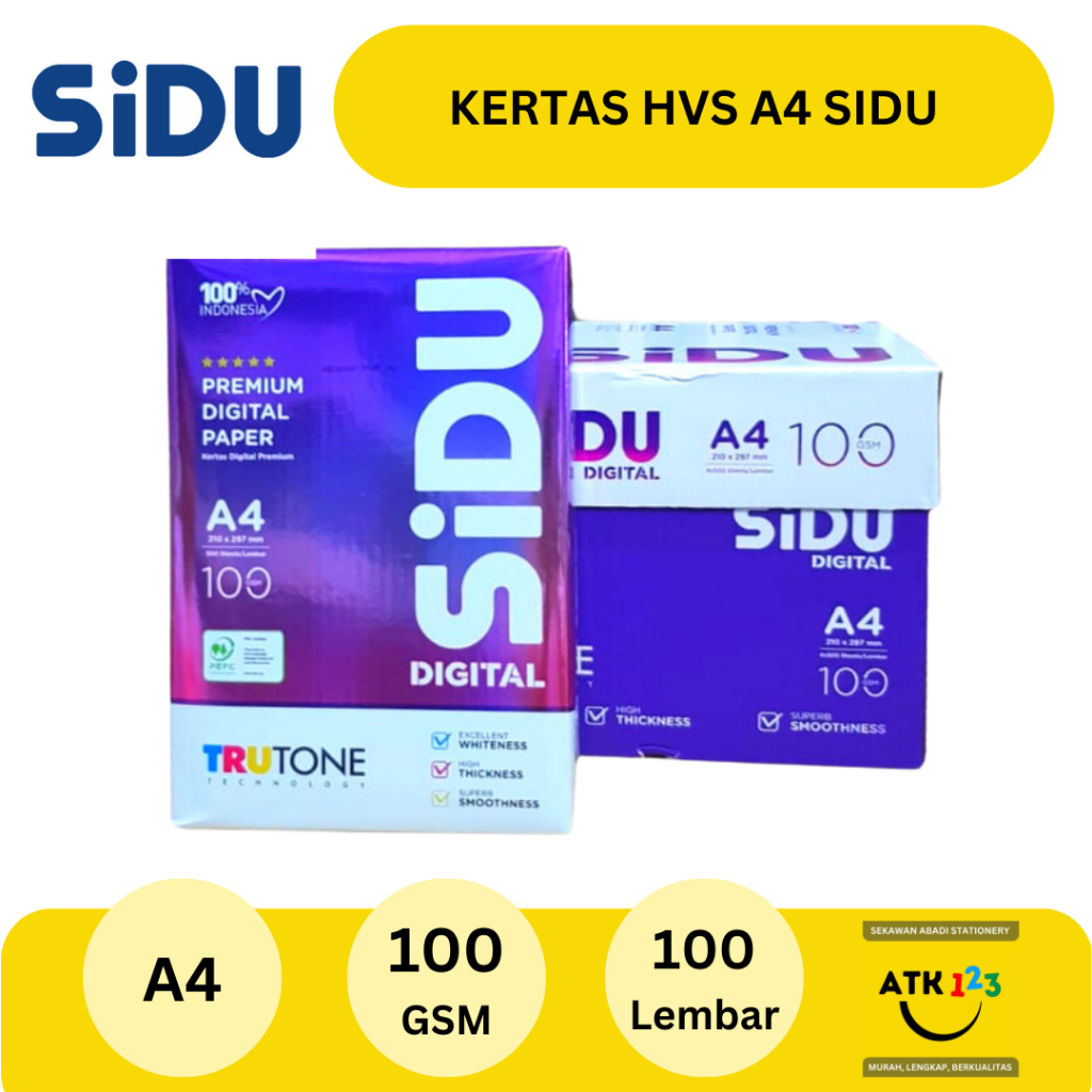 Kertas HVS A4 100gram / 100gsm Sinar Dunia SIDU (100 Lembar Pack)