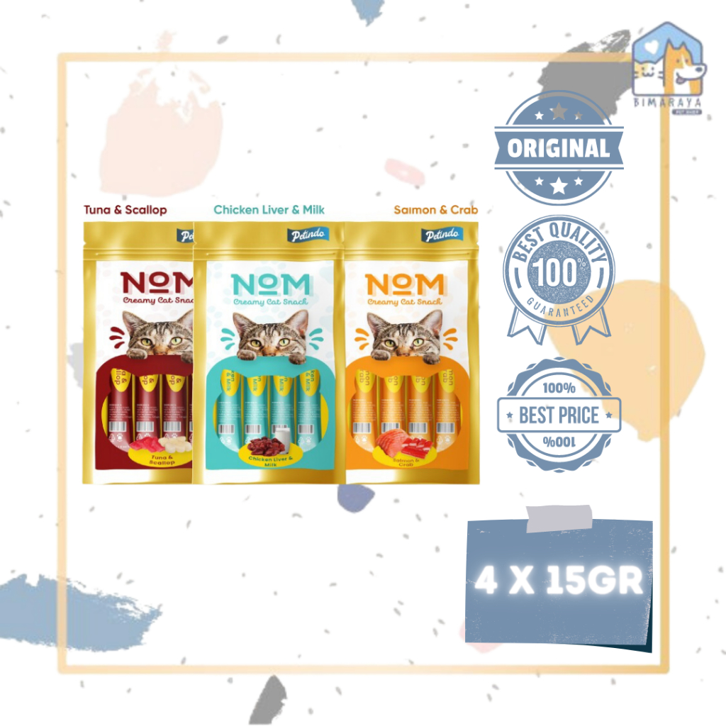 NOM CAT CREAMY TREATS 60GR (4X15GR) // SNACK CEMILAN KUCING