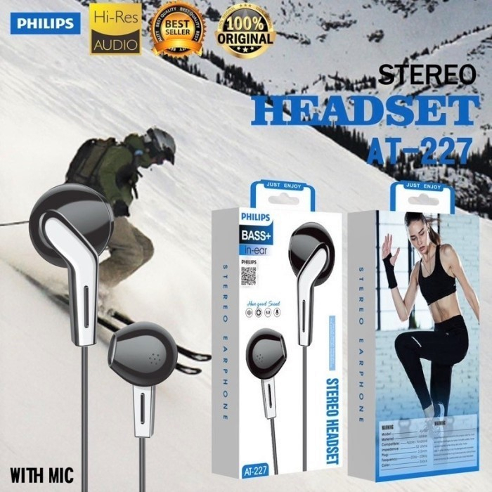 HEADSET HANDSFREE PHILIPS AT-222 AT-227 EARPHONE AT BASS AT222 AT227