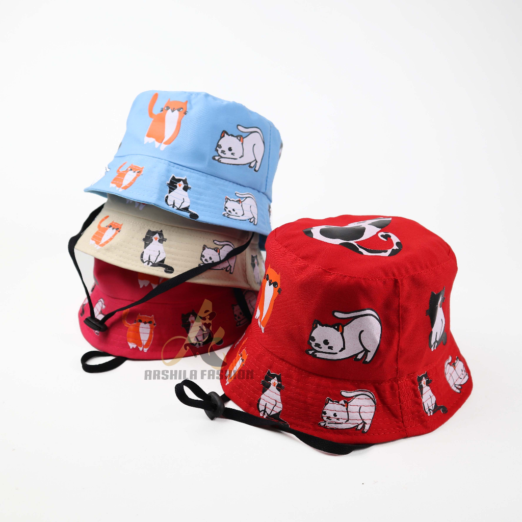 Topi Bucket Anak Perempuan Laki Laki Sablon Kucing