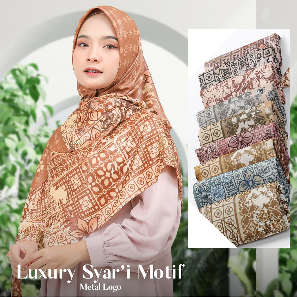 [KHUSUS RANDOM] Jilbab Segiempat Syari  LUXURY PRINT Motif UMAMA LC 130 x 130 cm metal logo bahan Cotton Lurex Glamour original PREMIUM