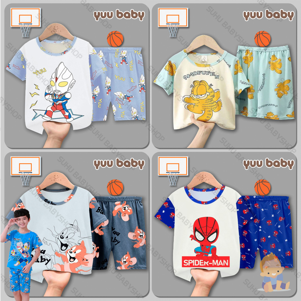 YUU BABY Setelan Anak Kaos IMPORT / Set Baju + Celana Pendek Anak Cewek Cowok / Stelan Bayi Perempua