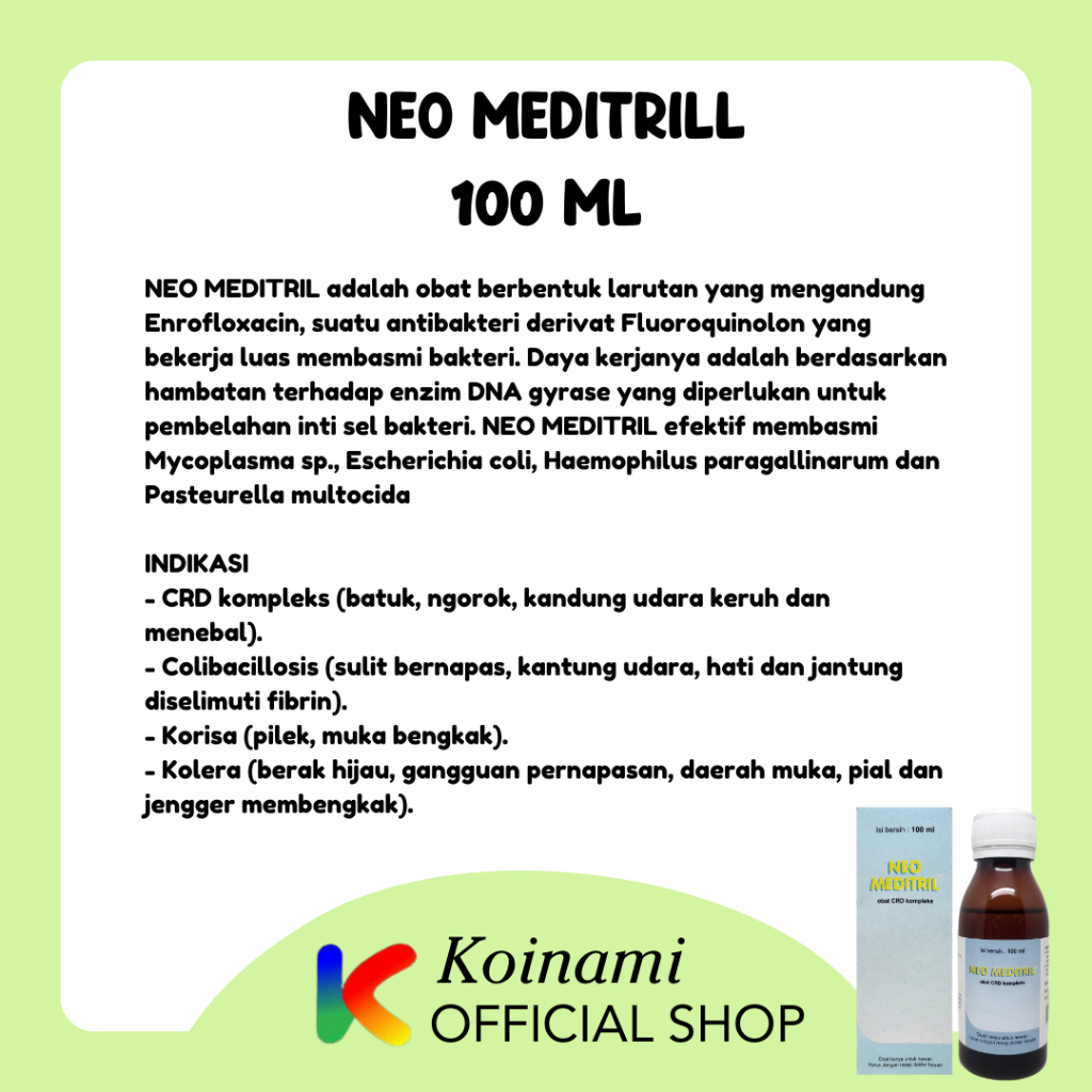 NEO MEDITRIL100 ml / OBAT CRD FLU KORISA SNOT AYAM BURUNG/ MEDION