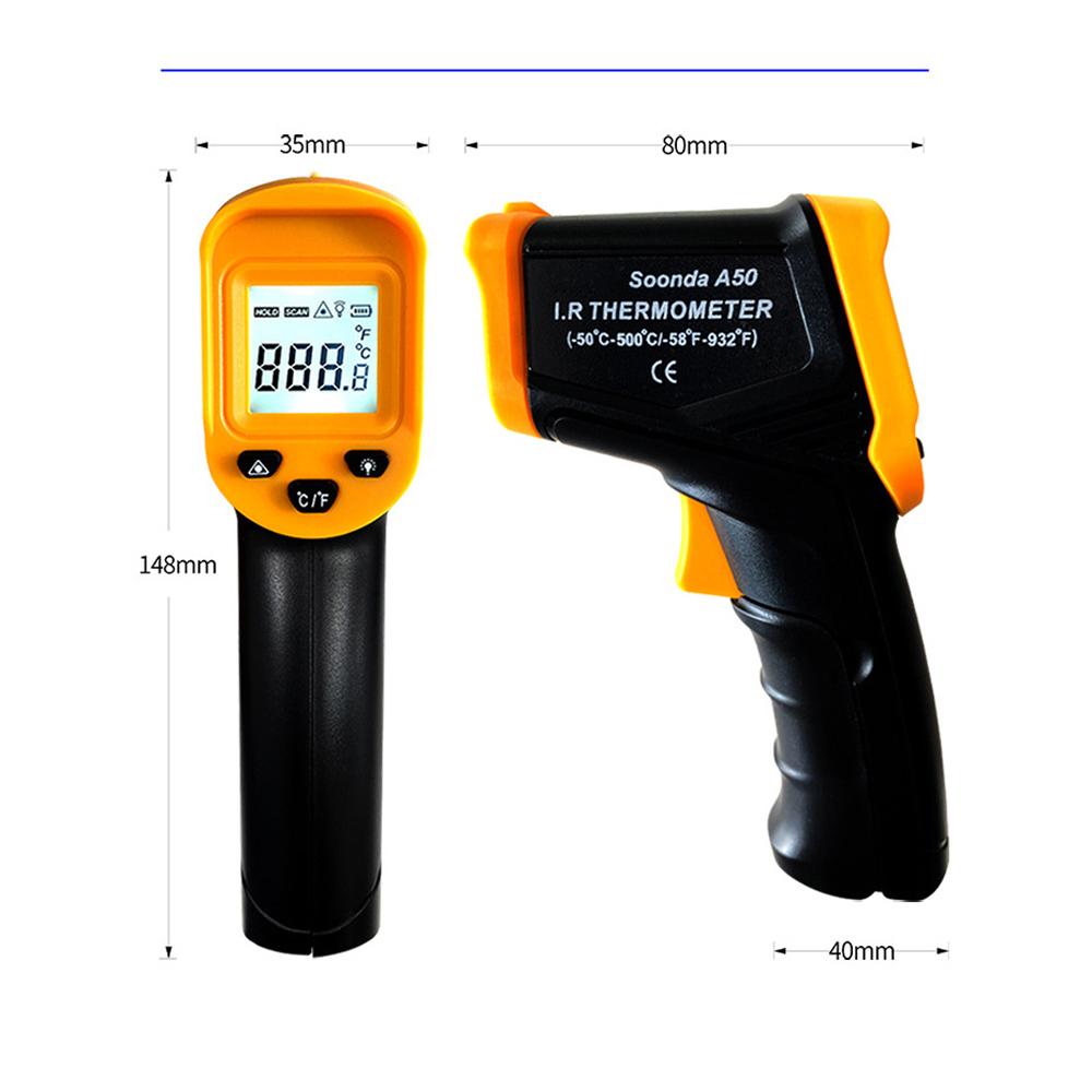 Infrared Thermometer Industrial LCD Backlight -50℃~500℃ Soonda A50