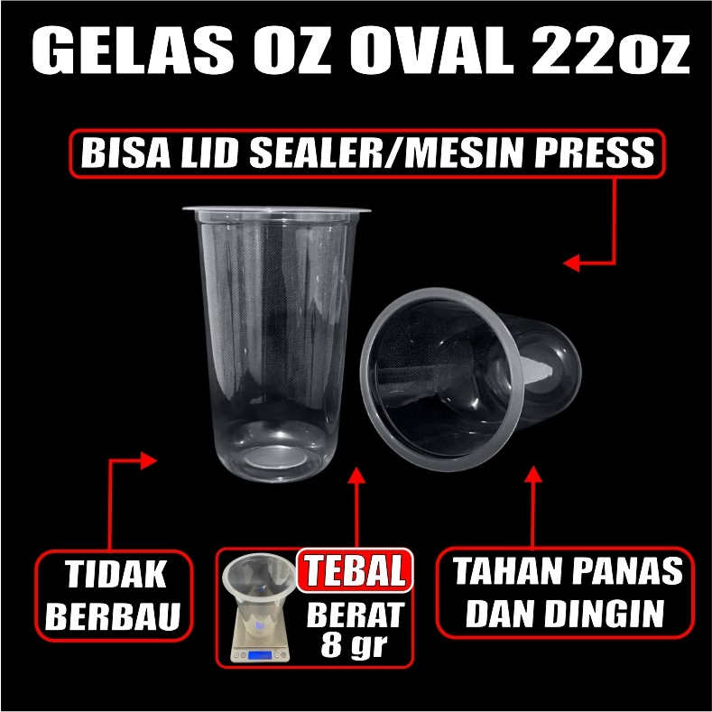 Gelas oz Oval 22oz Bening Cup Plastik Bulat Round Dus Semua Jasa Kirim SBY