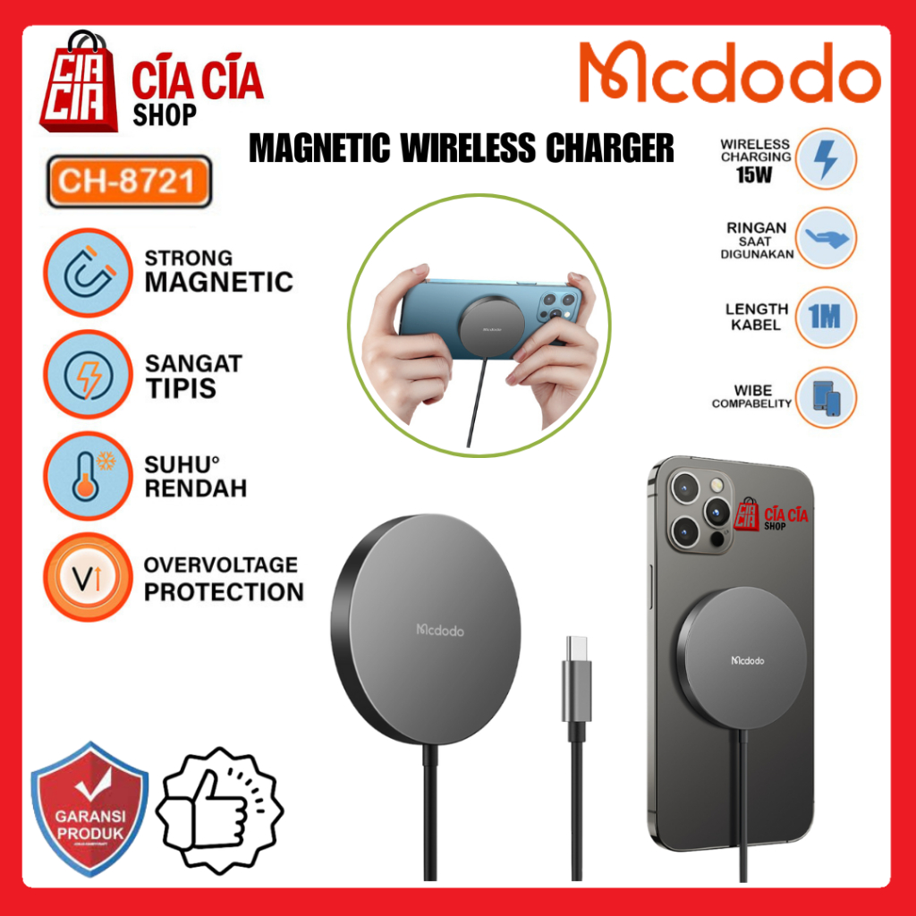 MCDODO CH-8721 Magnetic Wireless Charger Magsafe Type C Fast Charging Iphone 12 13 14 Pro