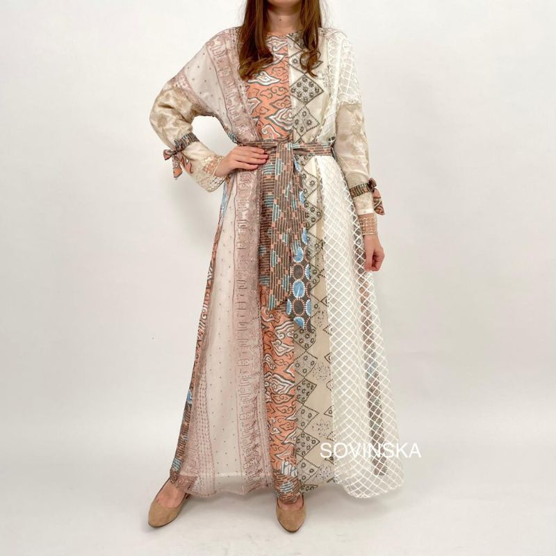 Gamis Batik G 65 Brokat, Dress Panjang, Batik Modern, Kondangan