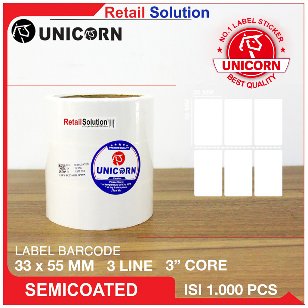 Stiker Label Barcode Semicoat 33x55 mm / 33x55mm / 33 x 55 mm