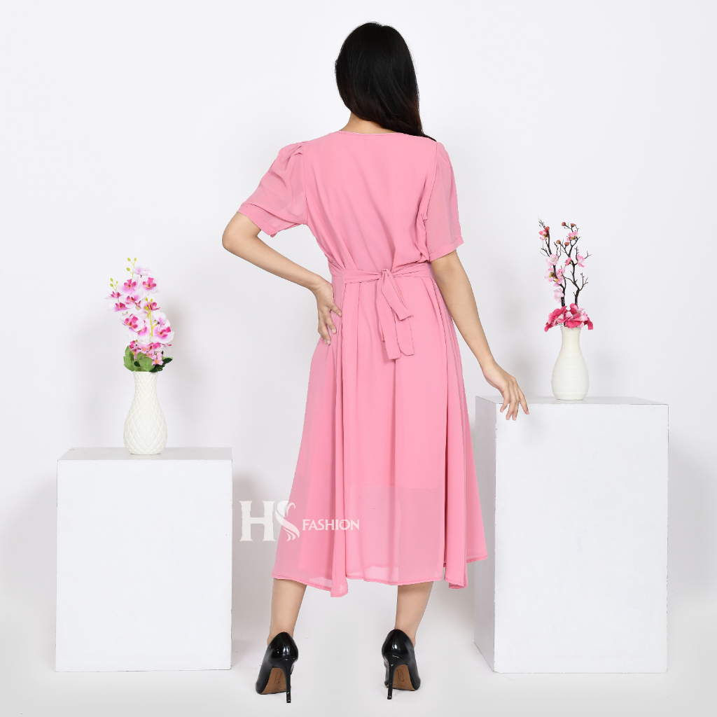 HS - GENEVIE DRESS / DRESS SIMPLE MIDI / GAUN CANTIK KOREAN STYLE