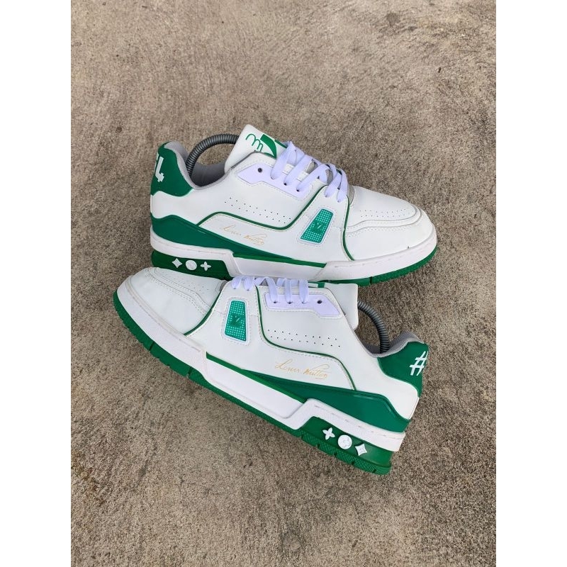 LV TRAINER LOW WHITE GREEN