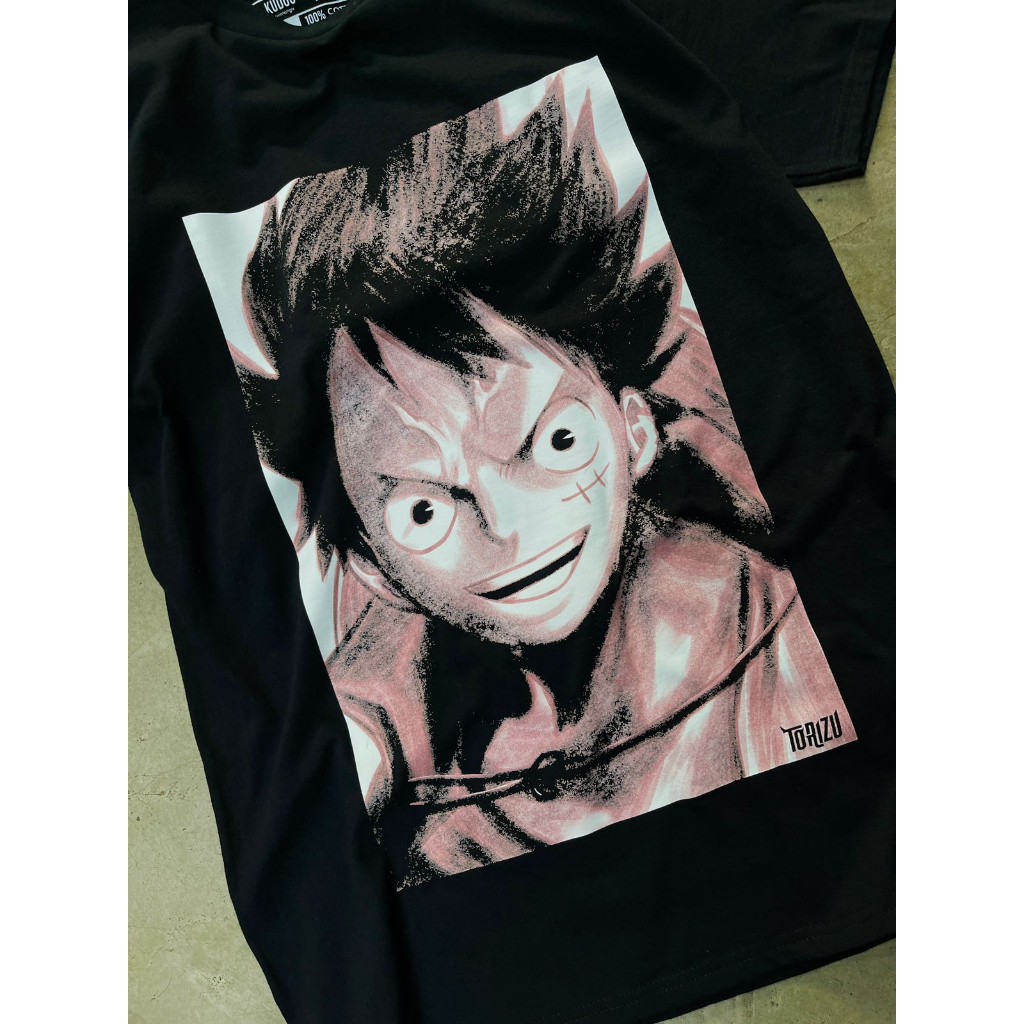 Torizu Tshirt Luffy Brush Black Anime Manga One Piece Mugiwara Premium Unisex