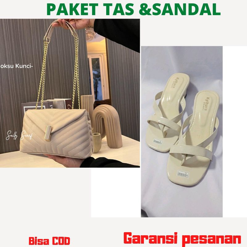 PAKET HEMAT TAS DAN SANDAL wedges heels model kekinian murah